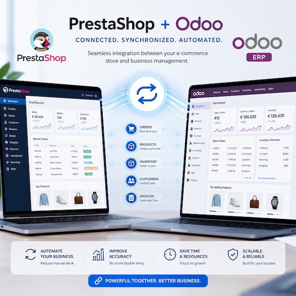 Commandes PrestaShop centralis&eacute;es dans le tableau de bord Odoo